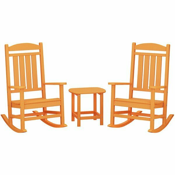 Polywood Presidential Tangerine Patio Set with South Beach Side Table and 2 Rocking Chairs 633PWS1661TA